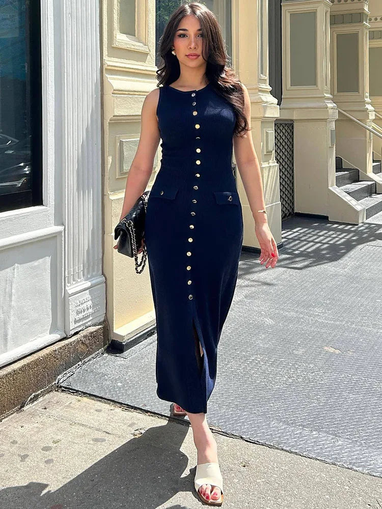 Long Buttoned Knit Dress
