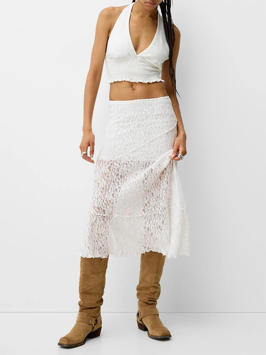 Lace Skirt Elegant Low Waist Patchwork