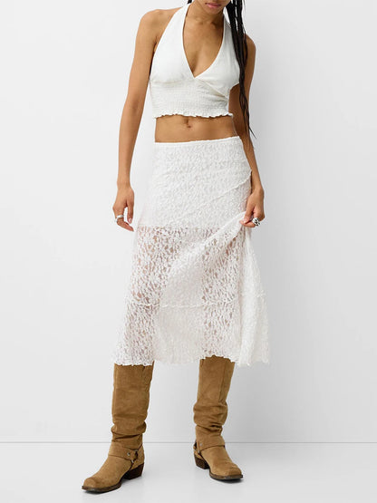 Lace Skirt Elegant Low Waist Patchwork