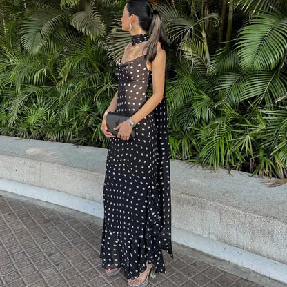 Polka Dot Dress with Scarf Ribbon