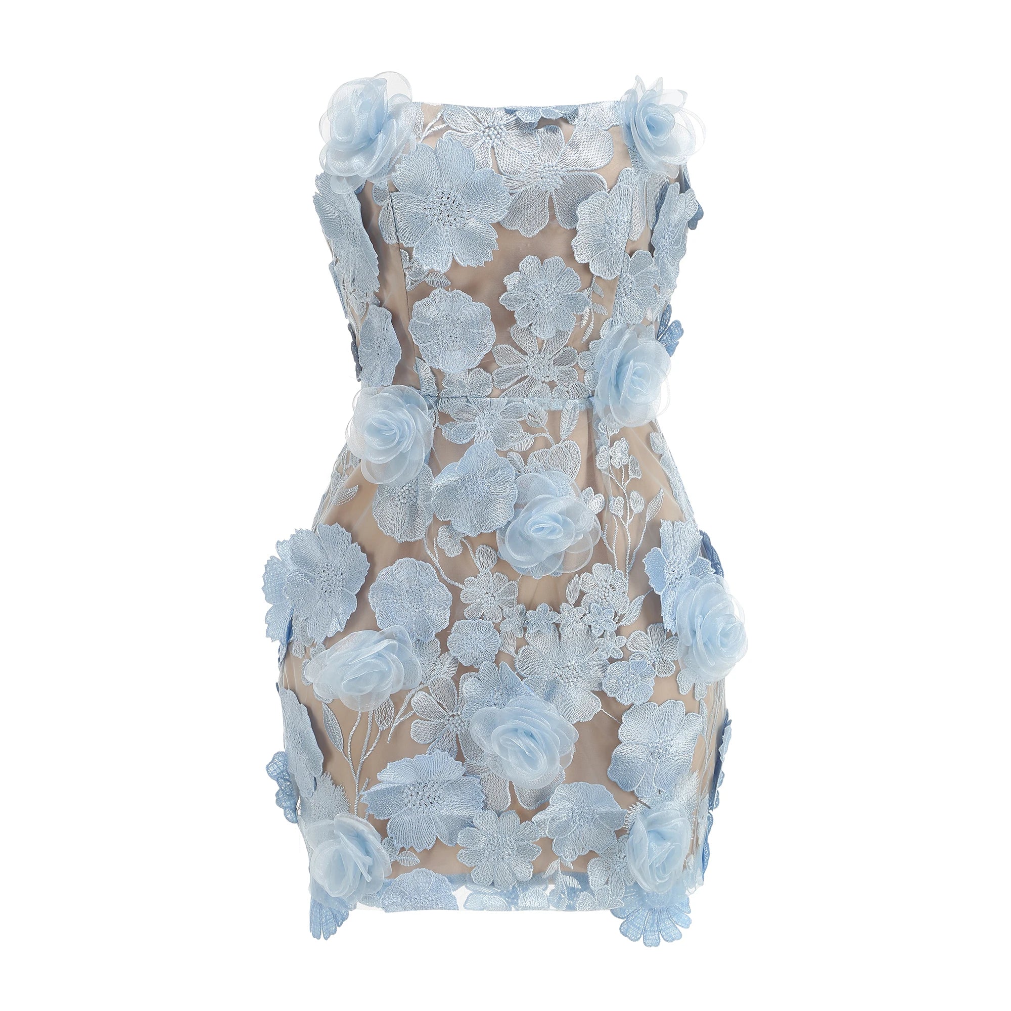 3 D Flowers embroidered strapless dress