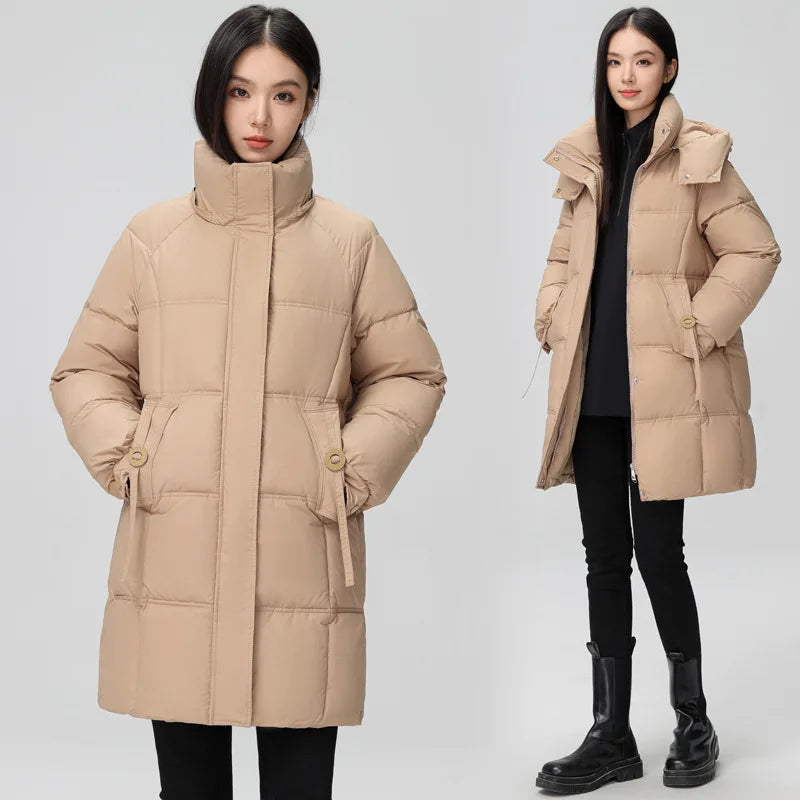 Winter Women Jacket Mid Long Hooded