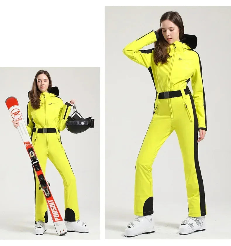 Women Slim Fit Skiing Suit Female Warm Snowboard Windproof Overalls Outdoor Waterproof Ski Jumpsuit Winter New One-Piece Clothes