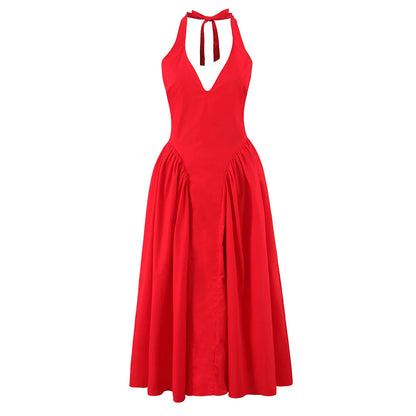 25 Elegant halterneck v neck Midi Dress