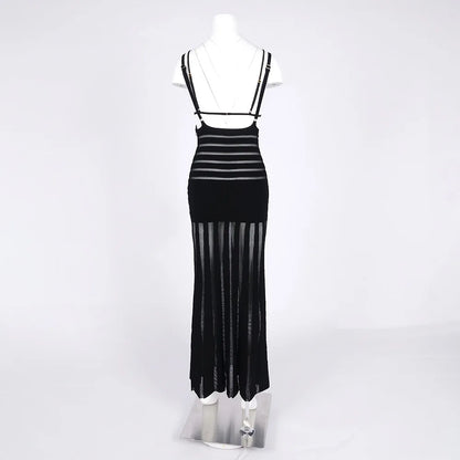 Semi Sheer Black Dress- Party Premium collection