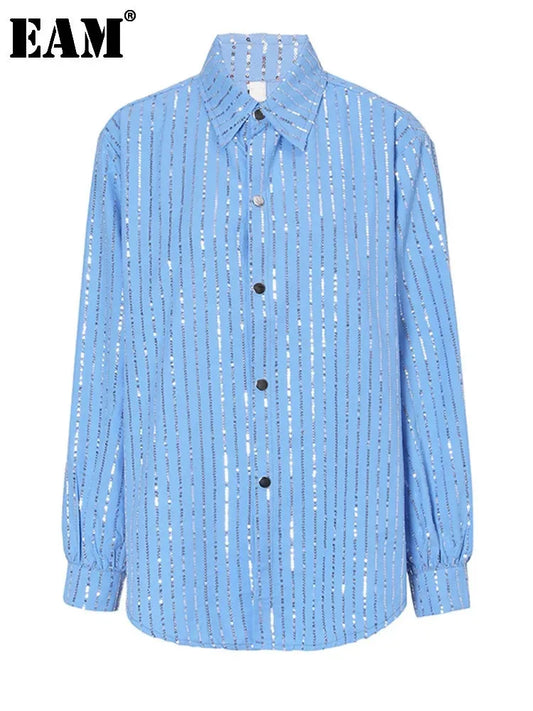 Blue Sequins Striped shirt