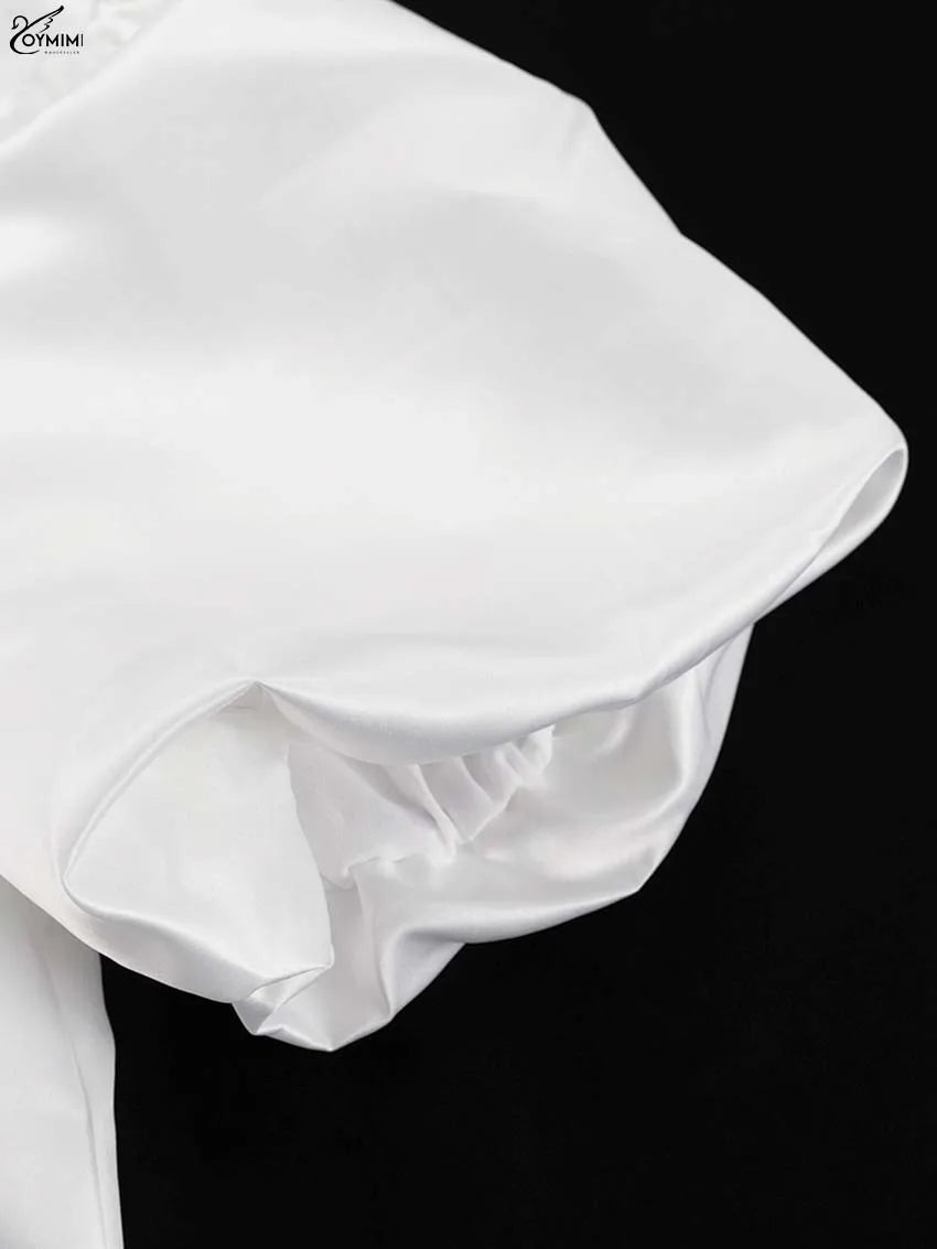 White Satin 2 Piece Sets Puff Sleeve