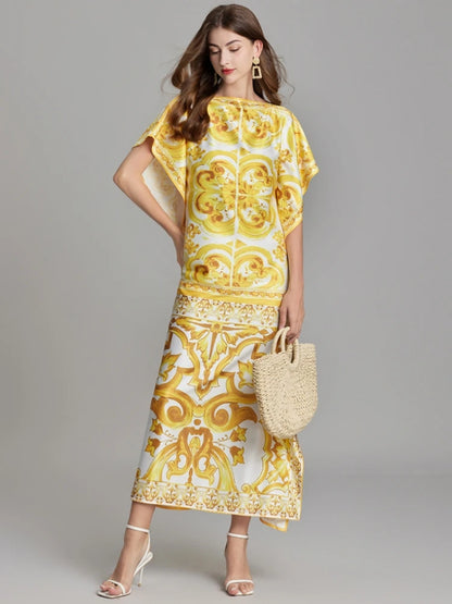 Summer Runway Vacation Yellow Batwing kaftans Dolce Dress