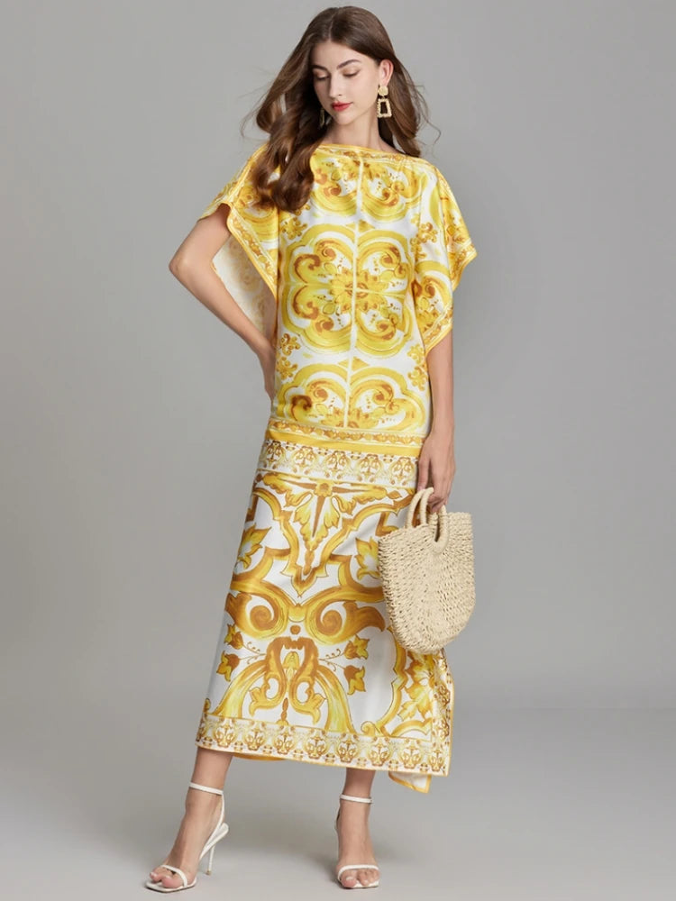 Summer Runway Vacation Yellow Batwing kaftans Dolce Dress - Shellss