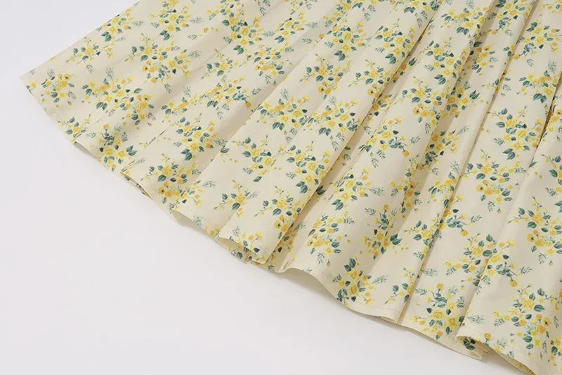 Yellow mini flowers V neck Mini