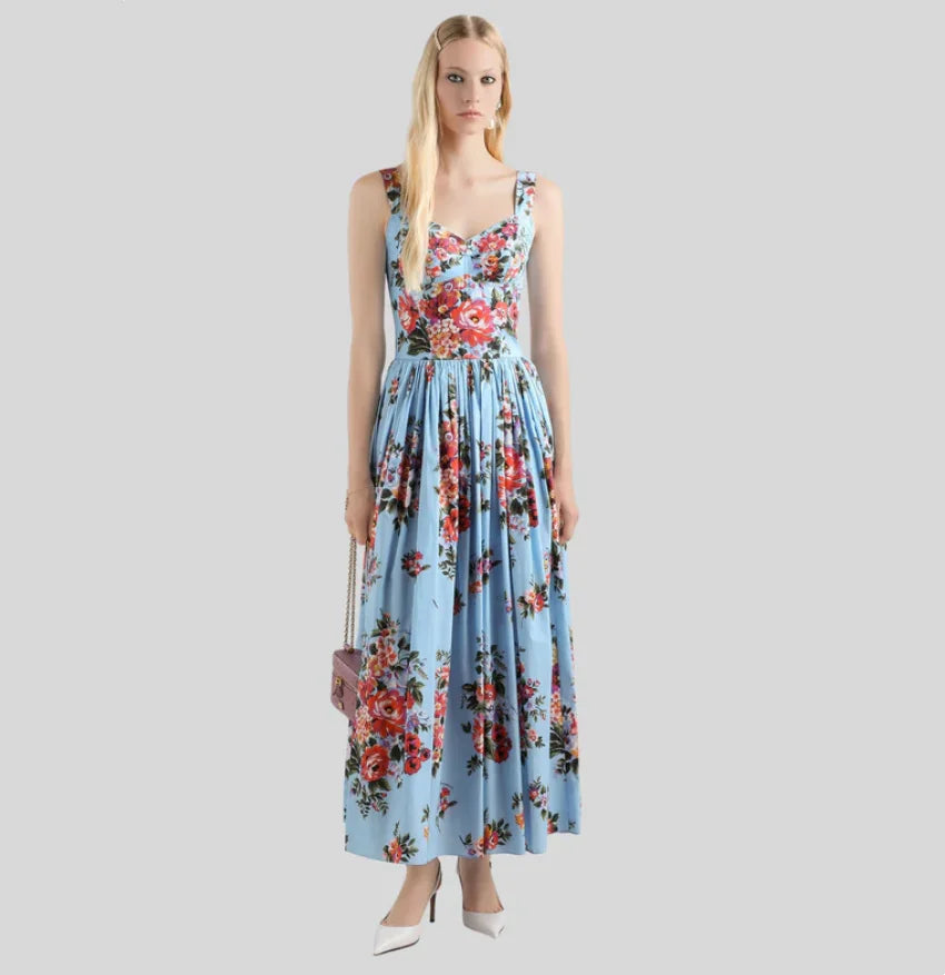 Romantic Holiday Style Floral Print Wrap Dress Slimming Waist Long Skirt Summer New Arrival Elegant Fashionable Midi Dress