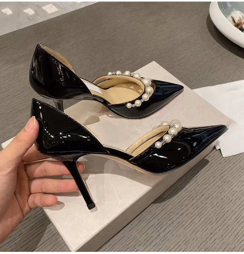 Star style Luxury Pearls Rhinestones Leather Pumps - Shellss