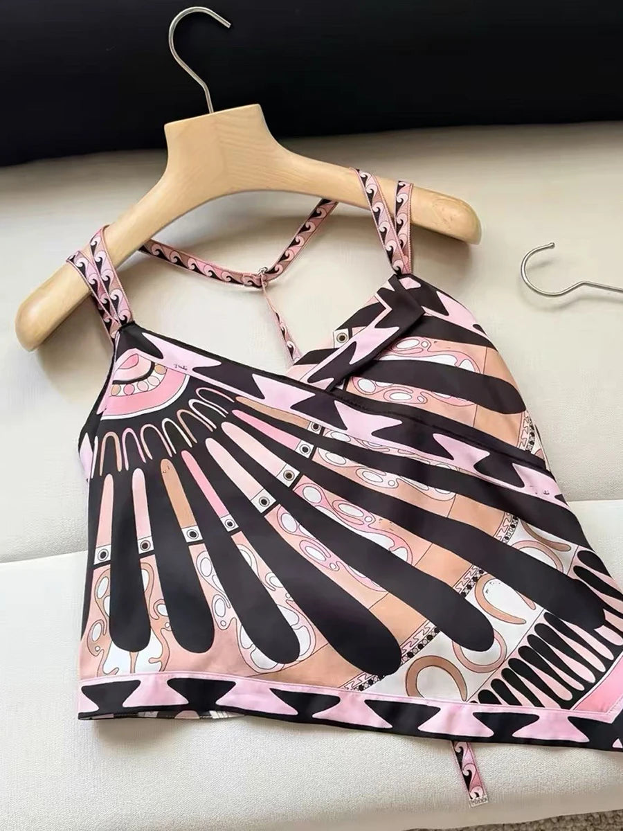 Pucci Retro Printed Halter Crop Top Mini Skirt
