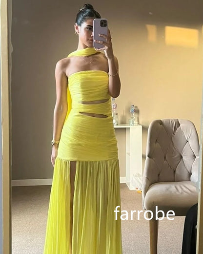 Yellow Chiffon Pleat A-line