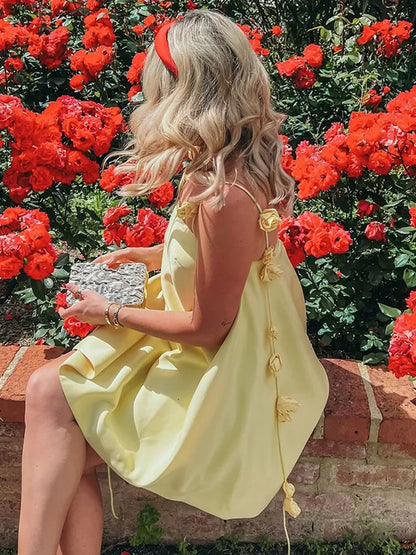3d Flower Backless Beach Tassel Mini