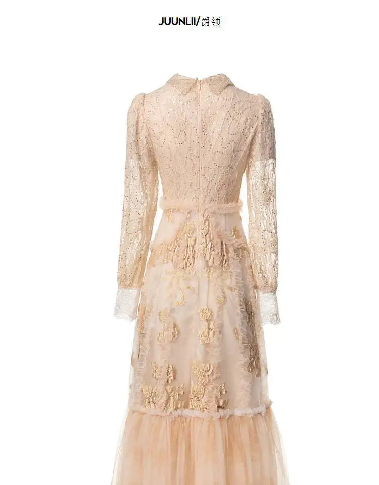 High-end French elegant collar lace Dress - Shellss