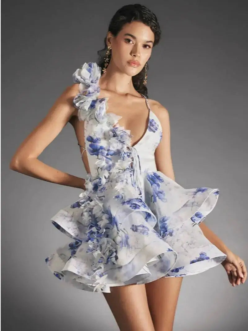 Ruffle lace chiffon layer dress