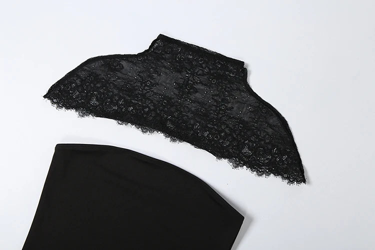 Kliou Lace Patchwork Dress+Turtleneck Shawl