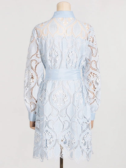 Hollow-Out Embroidery Mini Dress