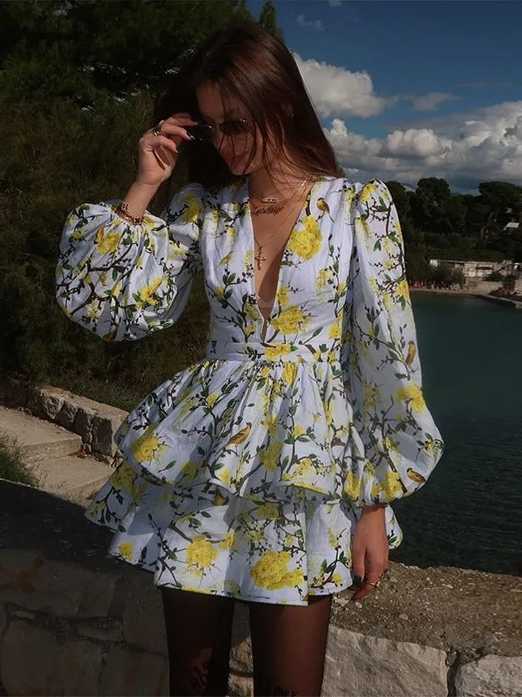 Vintage Floral Ruffle Mini Dress