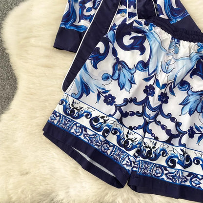 Retro Blue And White Porcelain 2 Piece Set Women Dolce