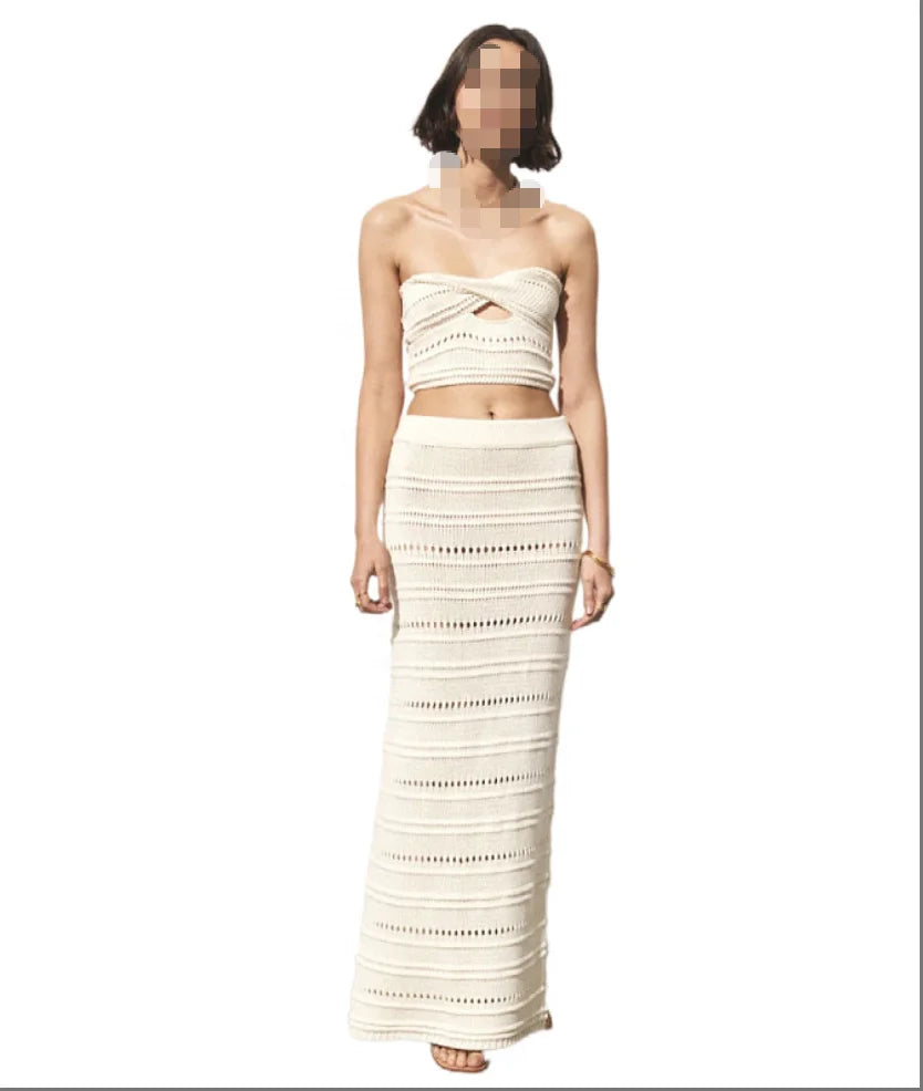 A Two-piece Cross-border Sexy Hot Girl Set From Europe and America, Featuring a Cutout Strapless Top and a Body-hugging Skirt