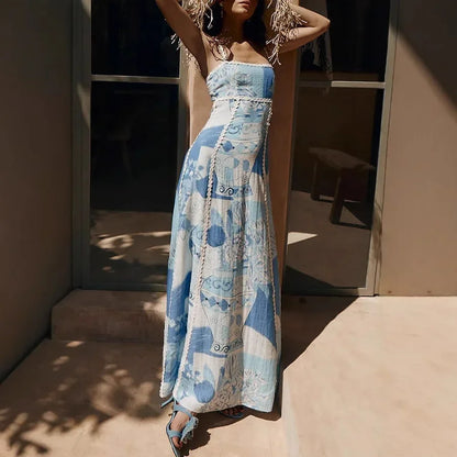 Butterfly back Knot Greece Dress Blue