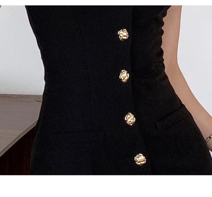 Halter Neck Buttoned Mini