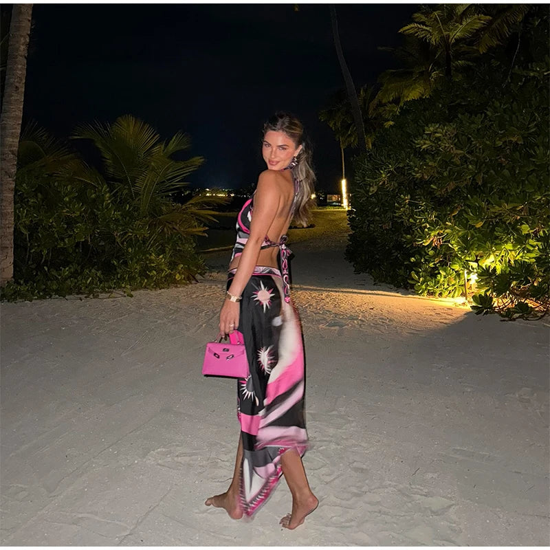 Printed Halter Top Skirt Set- Pucci Vibes