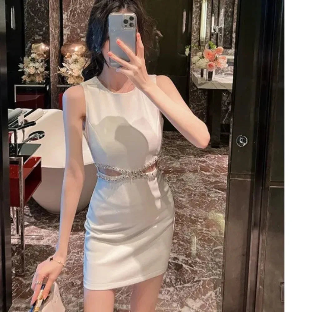 Women's Clothing High-end Versatile Sexy Dress Summer Dress Diamond Slimming Y2k Dress Mini Diamond-encrusted Elegant Black