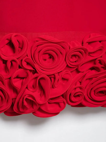 Red 3D Flower Party Mini Dress