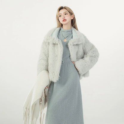 Cropped Wool Coat Faux Fur Jacket