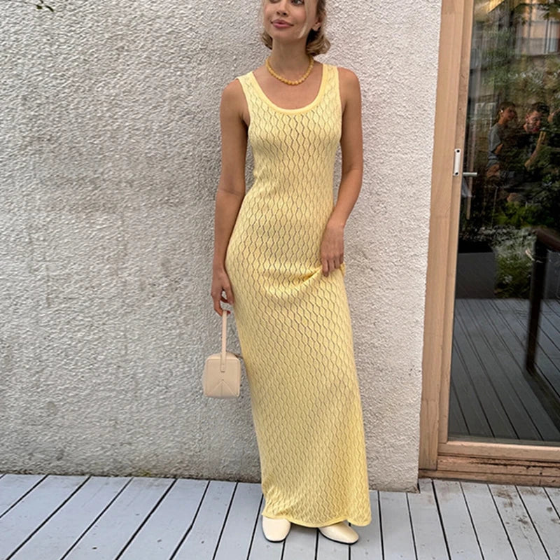 Long Knit Yellow Dress