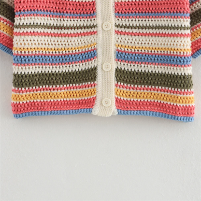 POLO collar short knitted striped shorts set