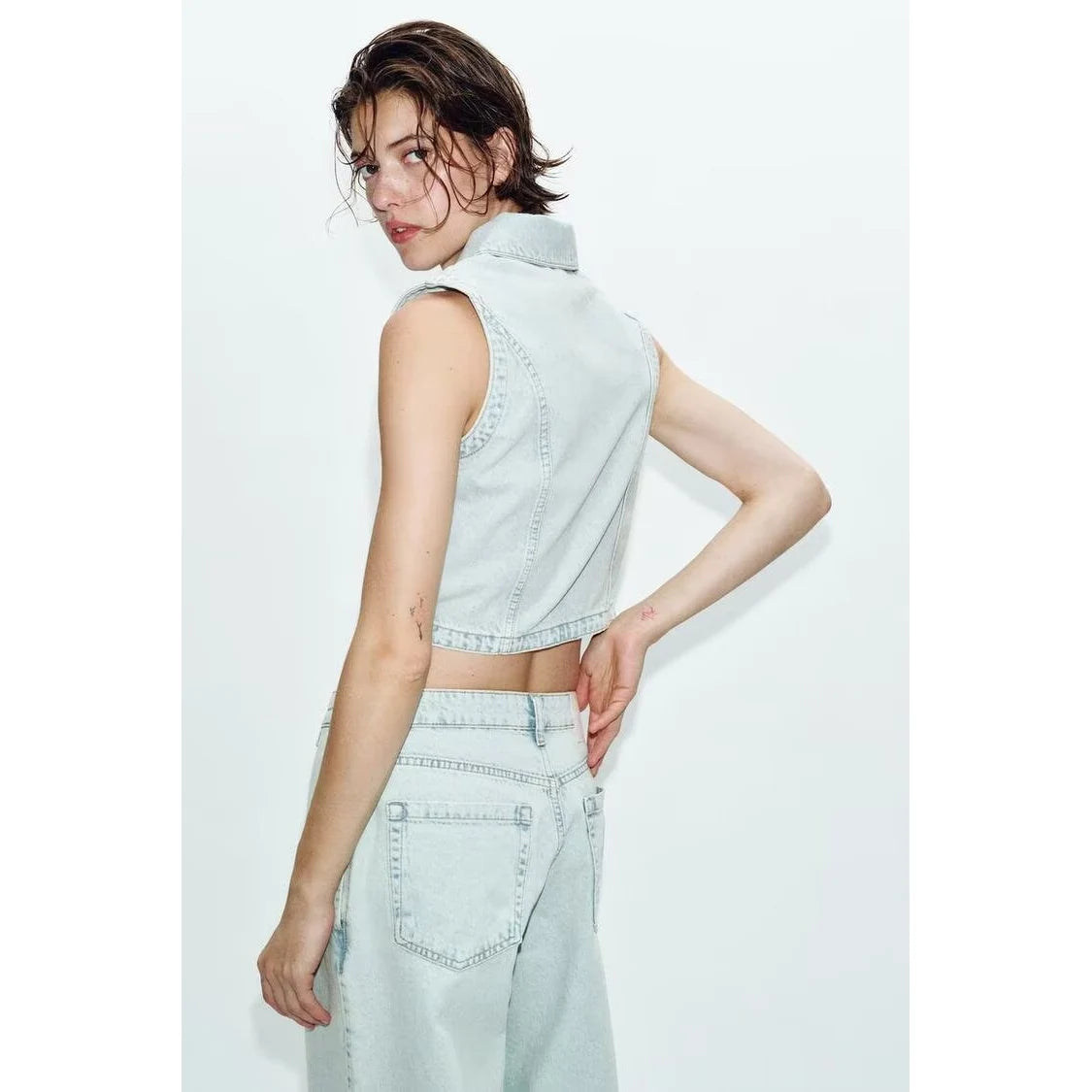 Fashionable Denim Vest And Pants Set Low Waist Long Pants Short Style Spring Season Chinese Brand Women's Clothing Ensemble