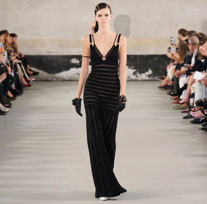 Semi Sheer Black Dress- Party Premium collection