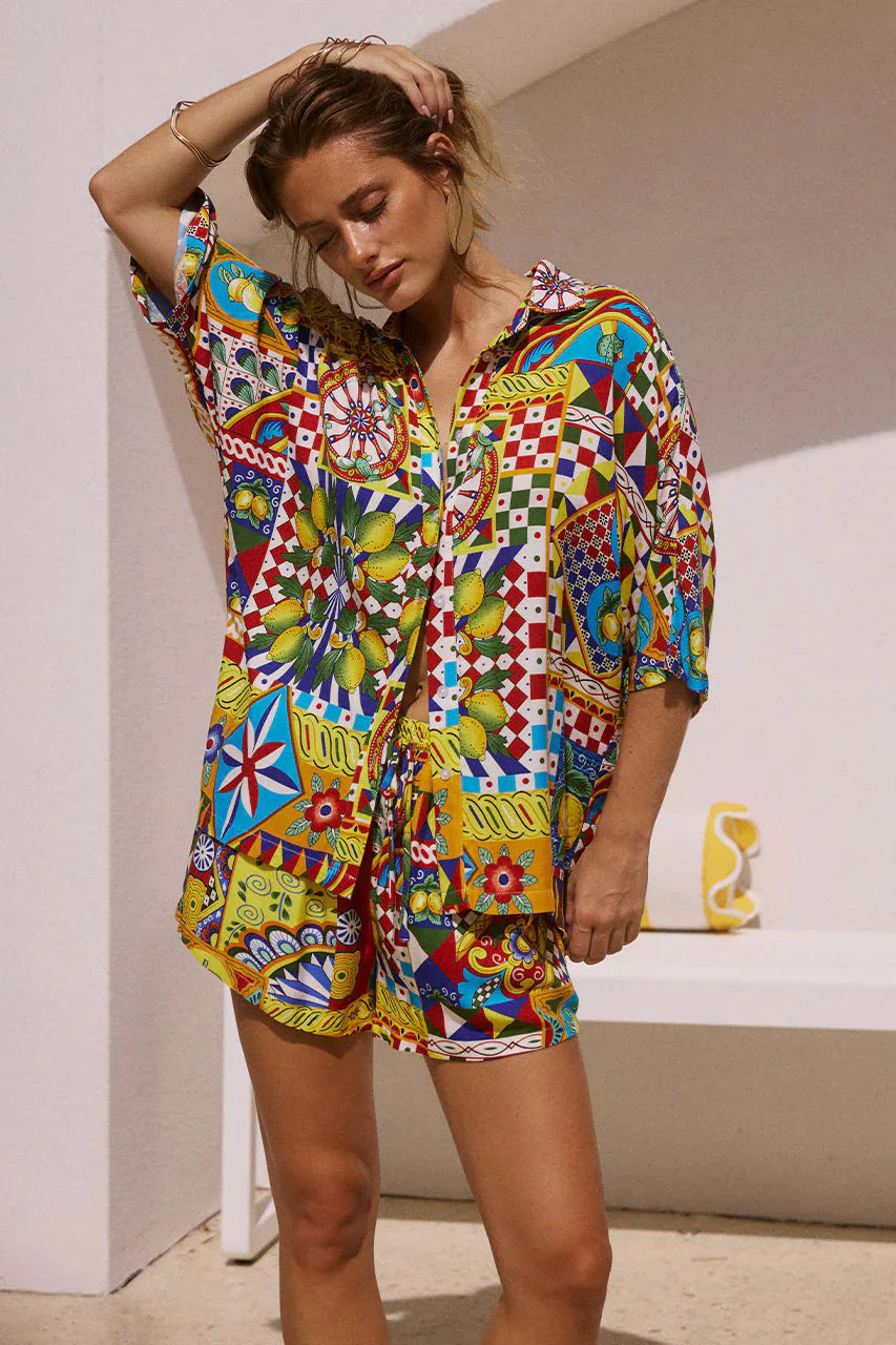 Summer Women's New Classic Printed Women's Pajamas 2-piece Set Half-sleeved Lapel Shorts Pajamas Set Casual Women's Home Clothes - Shellss