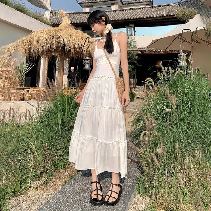 French Summer Waist Cinched A- Line Midi