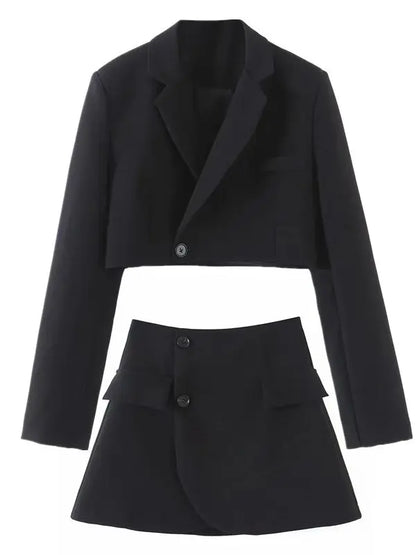 2 pieces 1 set Women One Button Short Blazer Cropped