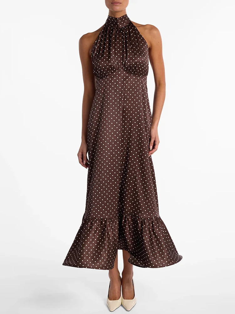 Polka Dot Ruched Ruffle Sexy Midi Dress