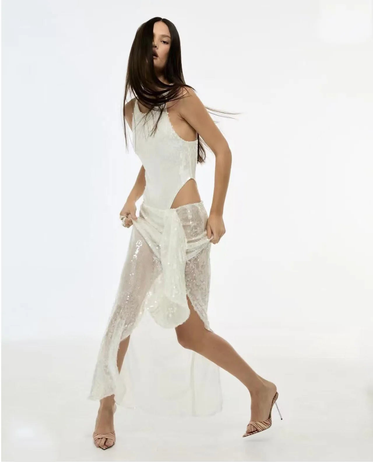 Elegant Sequined Skirts Two Piece Sets