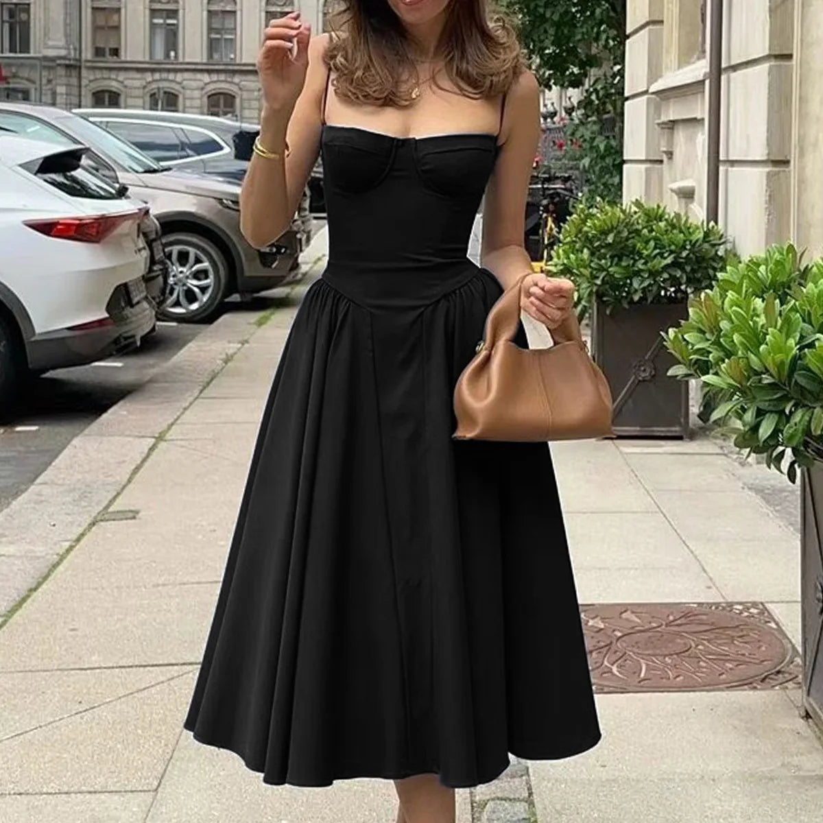 Suninheart Spaghetti Strap Summer Party Dresses 2025 New Arrivals Fit and Flare Elegant Midi Dress Red Night Date Dress - Shellss