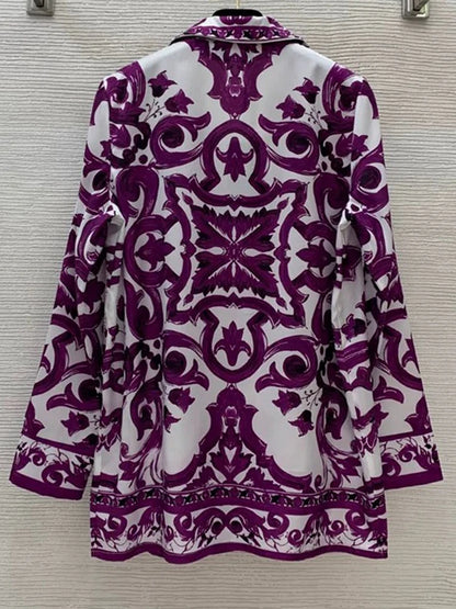 Long sleeve majolica print Two-piece Set