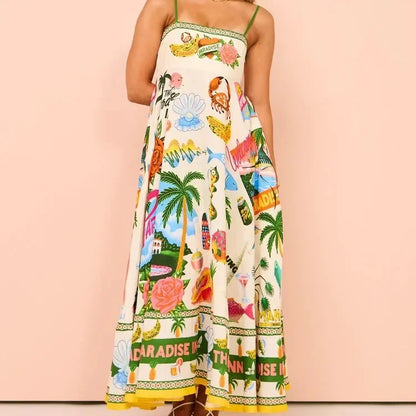 Paradise Graffiti Print Linen Dress