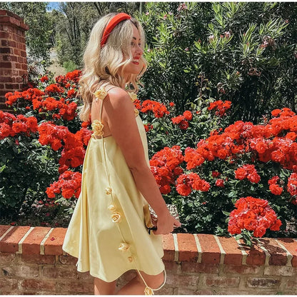 3d Flower Backless Beach Tassel Mini