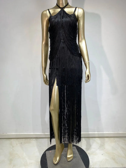Celebrity Sexy Tassel Green Dress