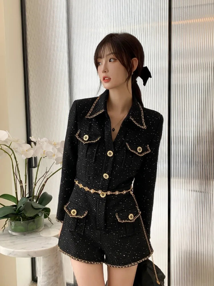 Tweed Playsuits Slim Long Sleeve - Shellss