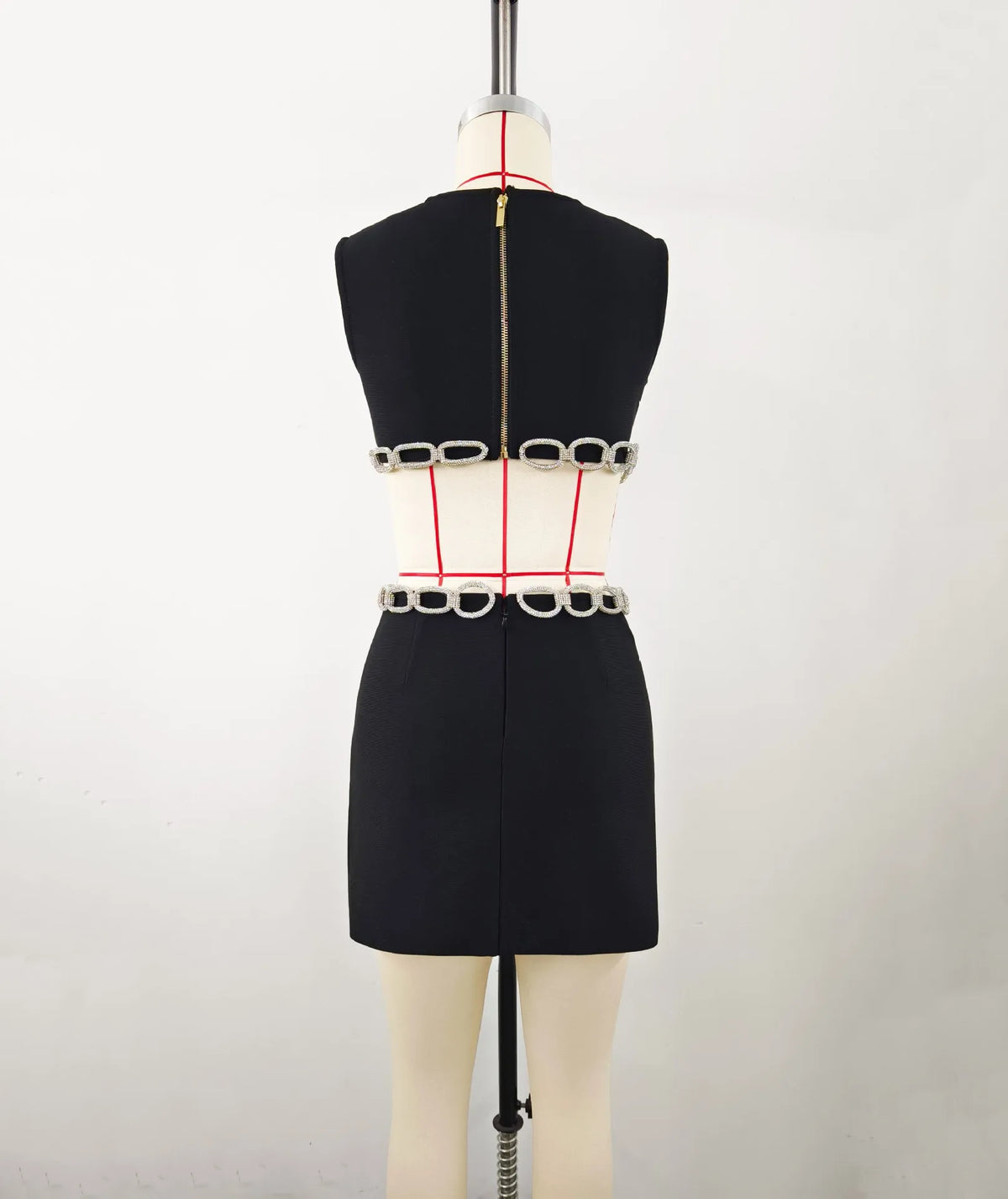 Sexy Hollow Out Diamonds Mini Dress Sleeveless Backless Solid Short Bandage Dresses Luxury Cocktail Evening Club Party Outfit