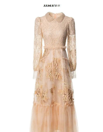 High-end French elegant collar lace Dress