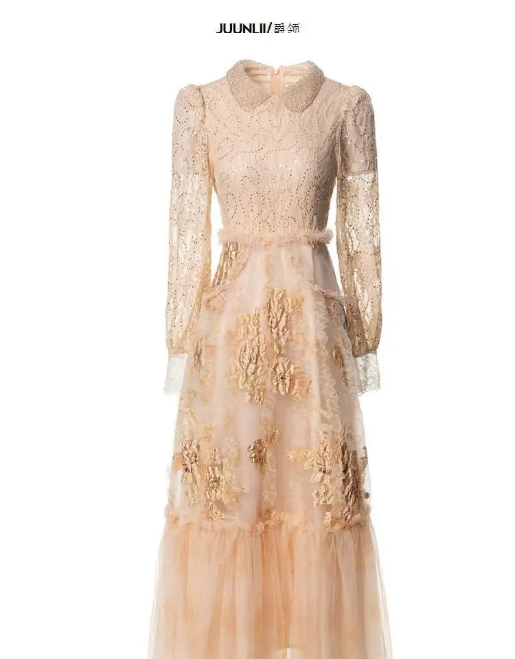 High-end French elegant collar lace Dress - Shellss